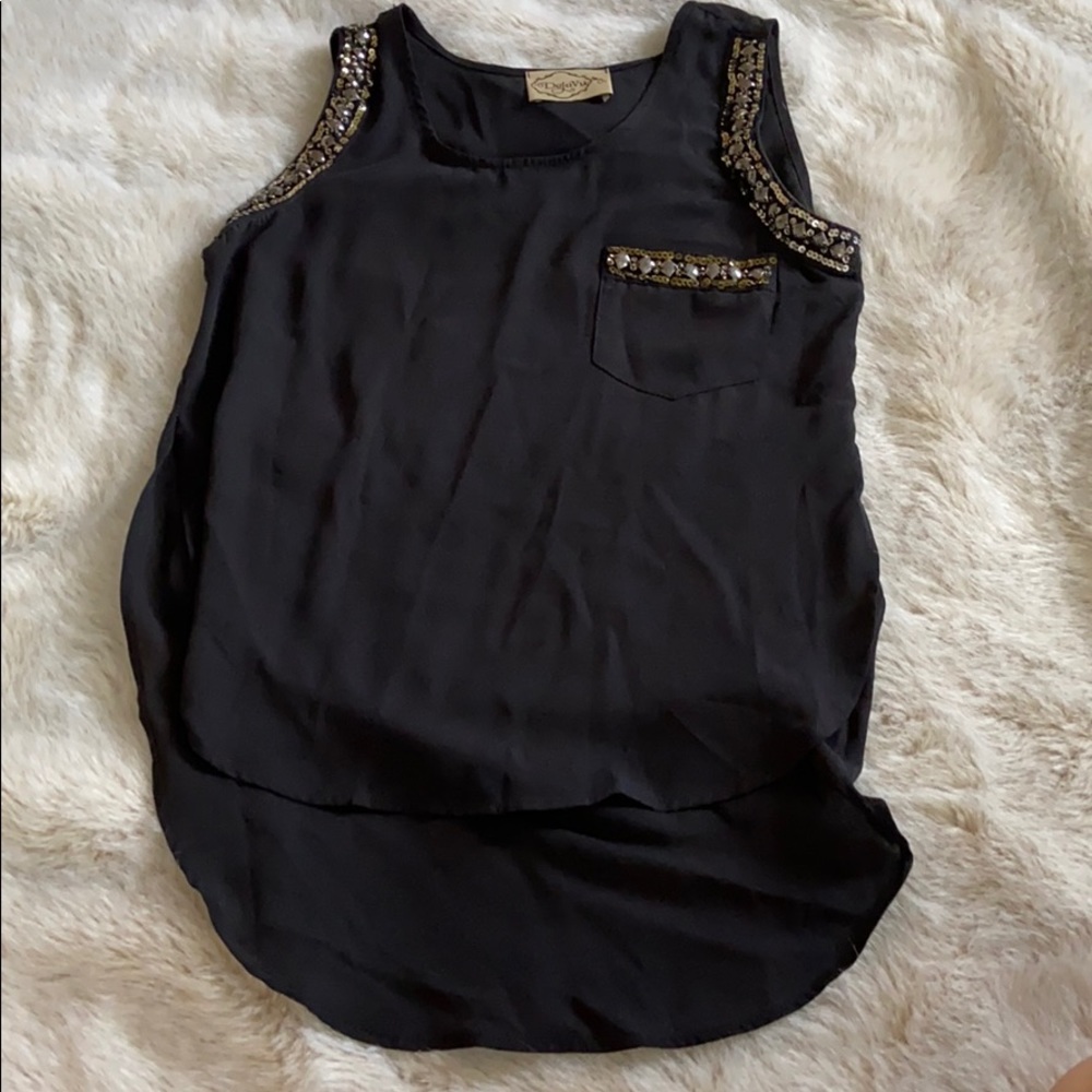 Deja Vu black high/low blouse with sequins